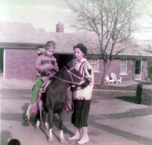 Joe (age 5) and Mother (Dorothy) with "Fritz" the pony.