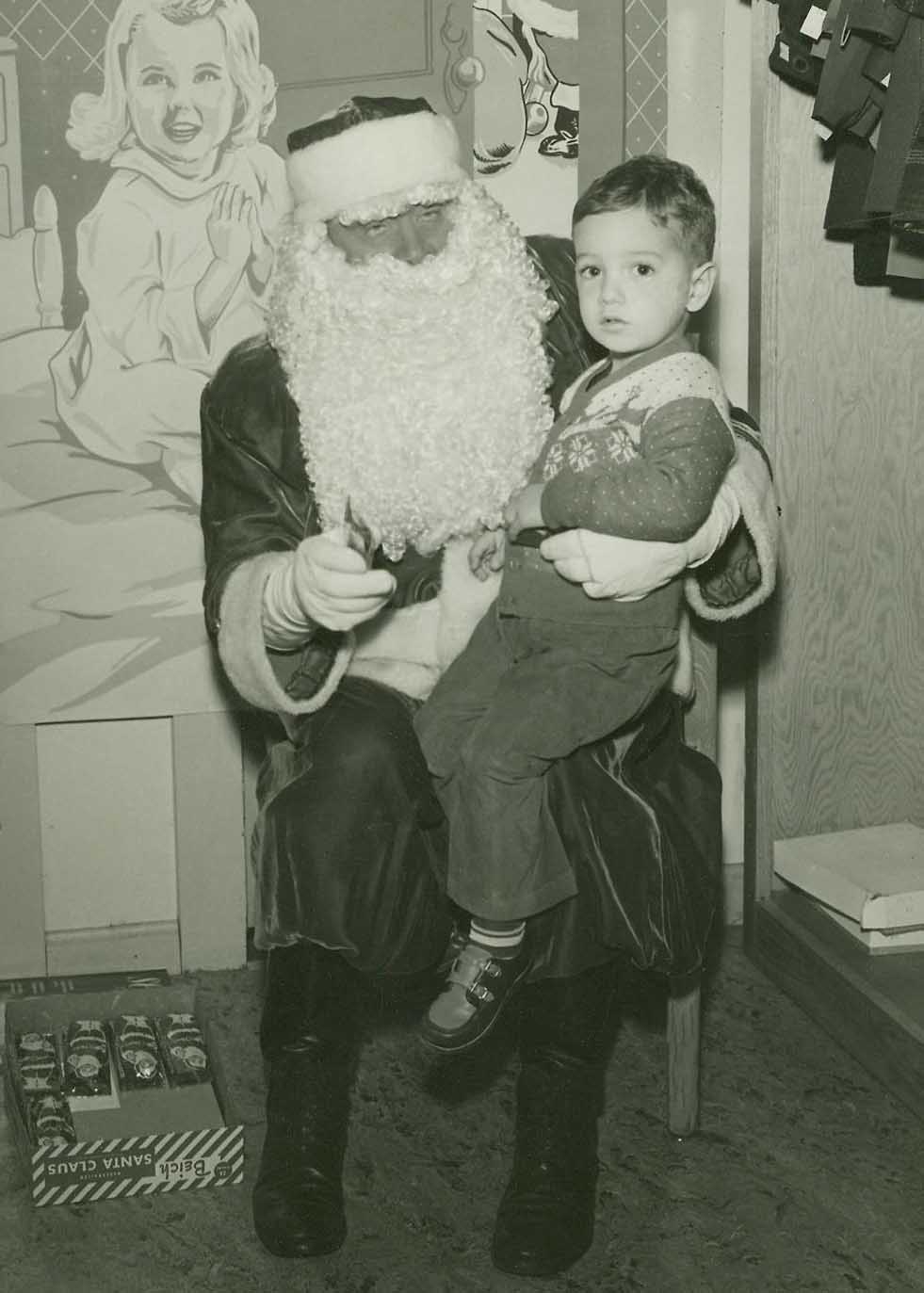 Santa & Joe, Christmas of 1951. Joe is 2 years old & his 1st Christmas with the Lorey's!